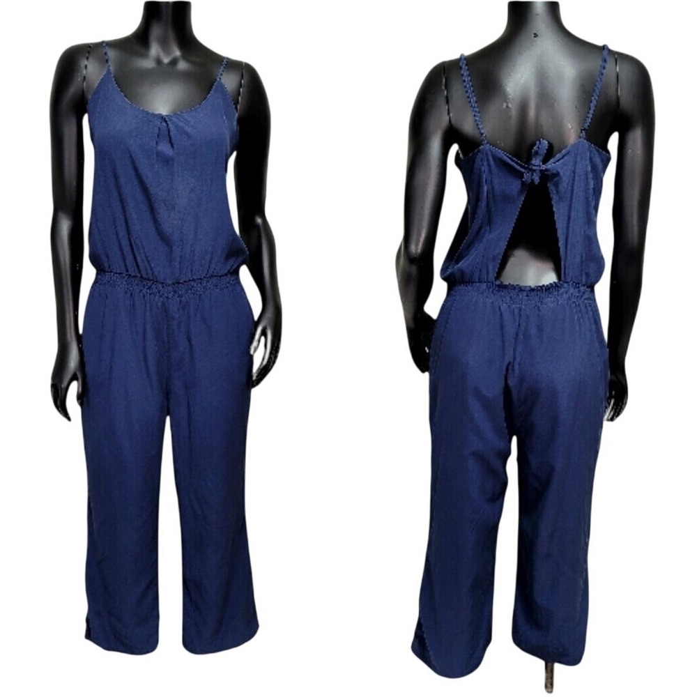Joie Navy Blue Sleeveless Jumpsuit Open Back Tie Detail M Minimalist Coastal Cas